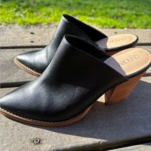 Abound Black Leather Mules with Wooden Heel
